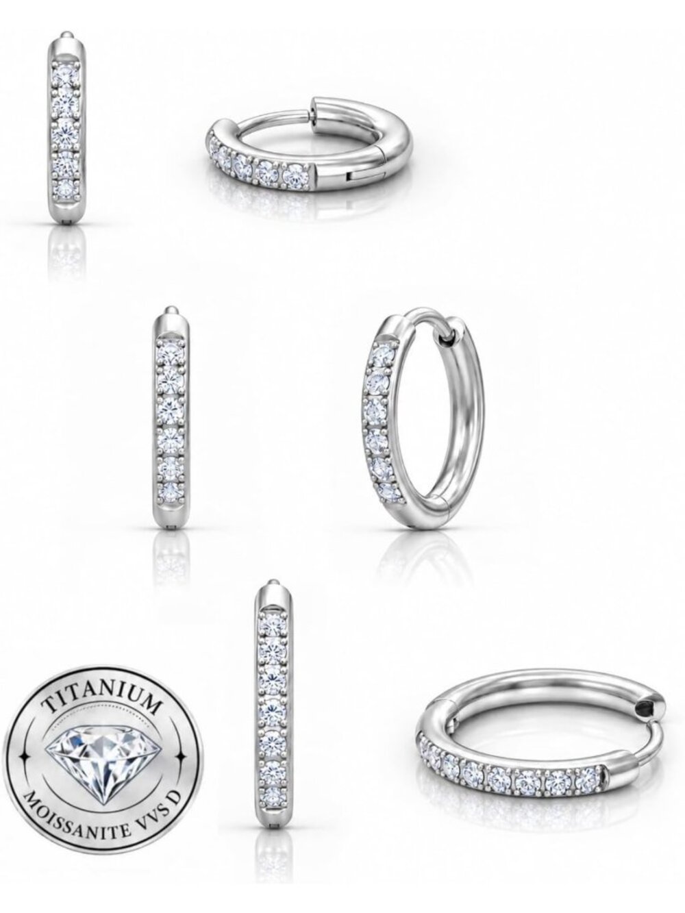 VVS1 Moissanite Hoop Earrings for Women - ASTM F136 Titanium, D Color Sparkle